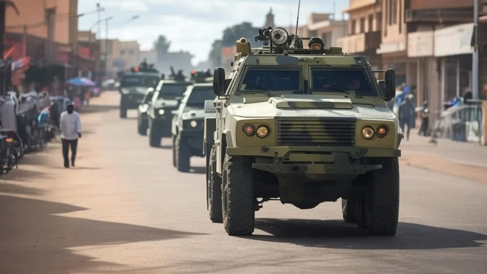 Convoi militaire malien circulant dans les rues de Bamako, capitale du Mali