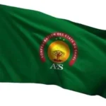 Le drapeau de l'Alliance des États du Sahel, composé de trois bandes horizontales aux couleurs rouge, or et vert